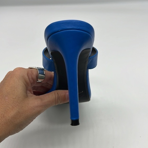 Torgeis - Antilles Bold Blue With Gold Tips Strap Sandal Open Toe Heels Size 7 - Picture 6 of 14